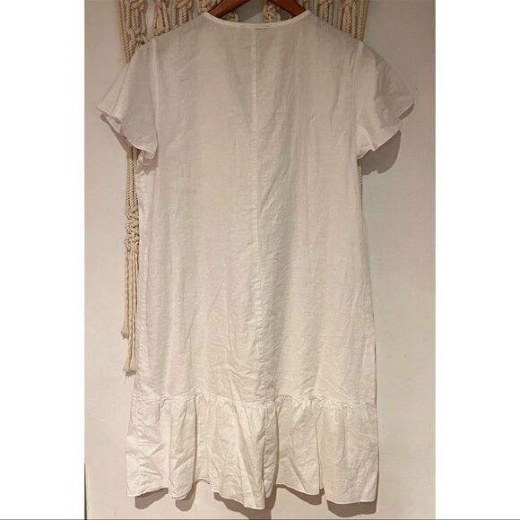 Chelsea + Theodore Linen Rayon Midi Dress SZ MED - White Minimalist Sustainable - Picture 2 of 7